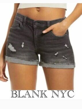 BLANK NYC The Fulton Roll Up Black Distressed Jean Shorts Size 32 NEW